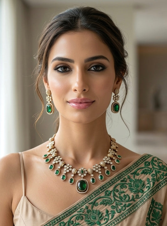 RIMAYA Sabyasachi inspired Emerald Green Necklace Set