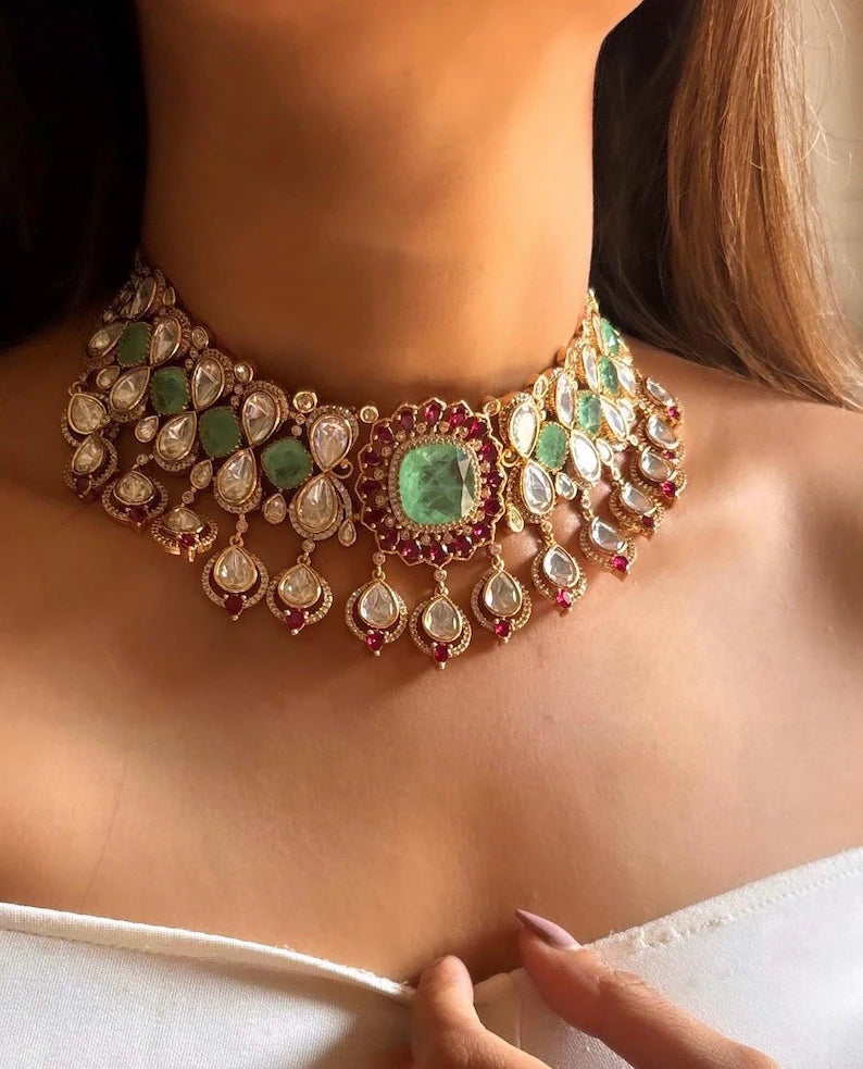 MANIKA Mint Ruby Polki Choker Necklace Set
