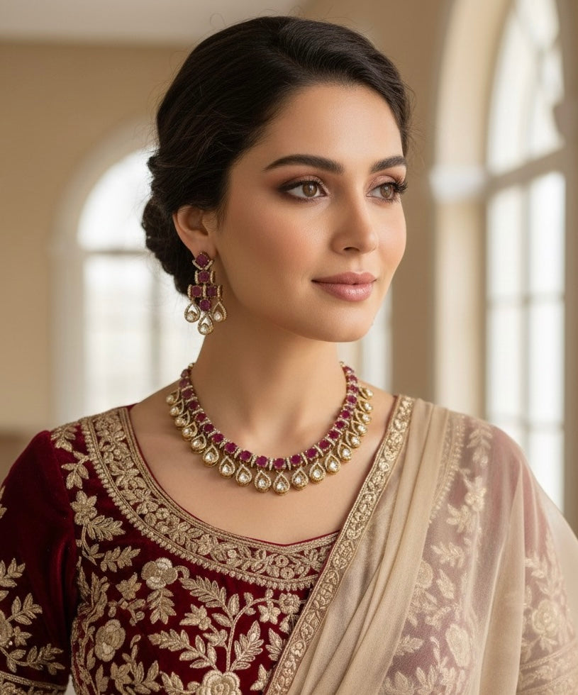 KALA Ruby colour Necklace Set