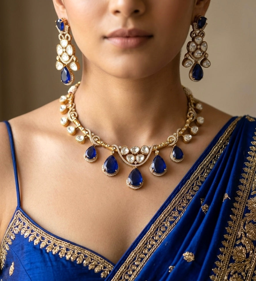 AMAYA Blue Gold Hasli Necklace Set