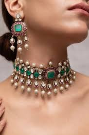 RUHANI Pearl Mint Ruby Polki Choker Necklace Set