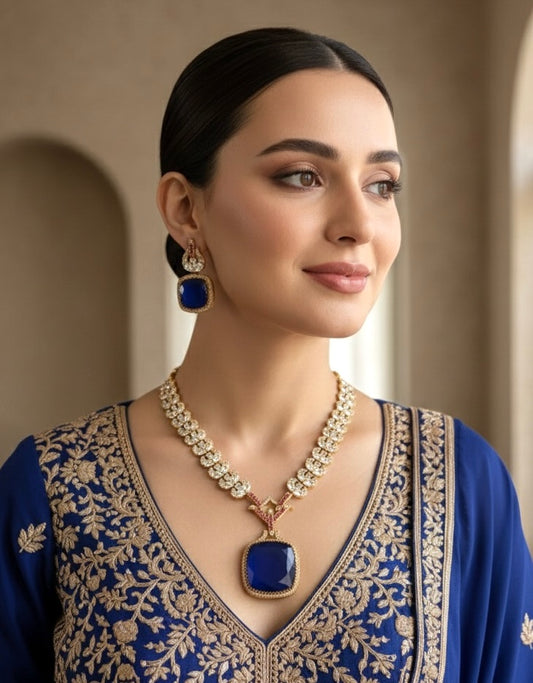 ARLEENA Sapphire blue necklace set