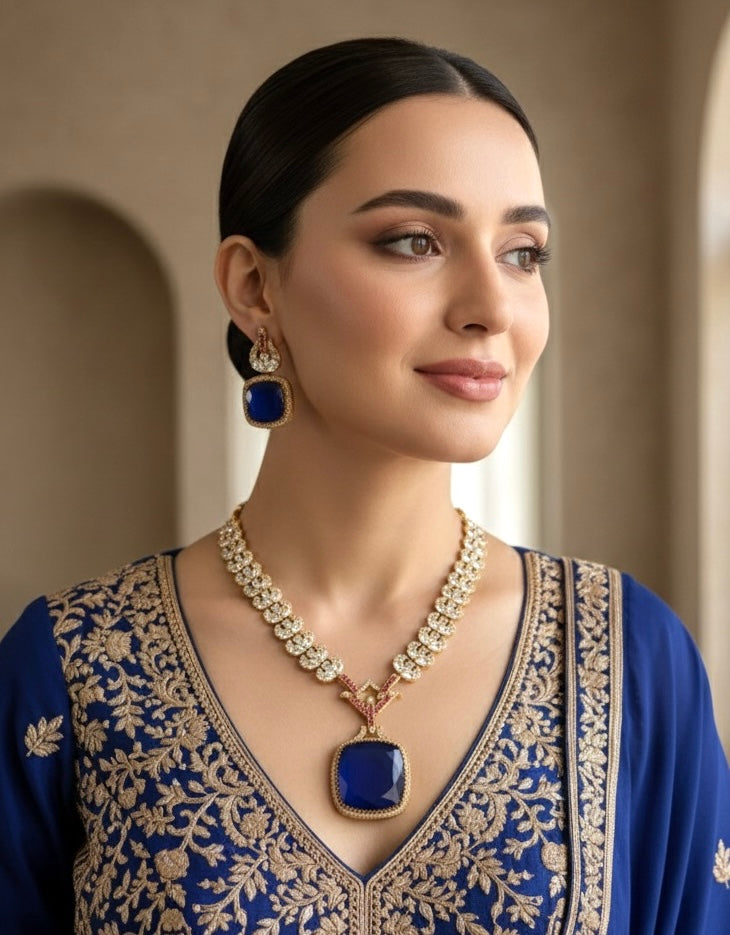ARLEENA Sapphire blue necklace set