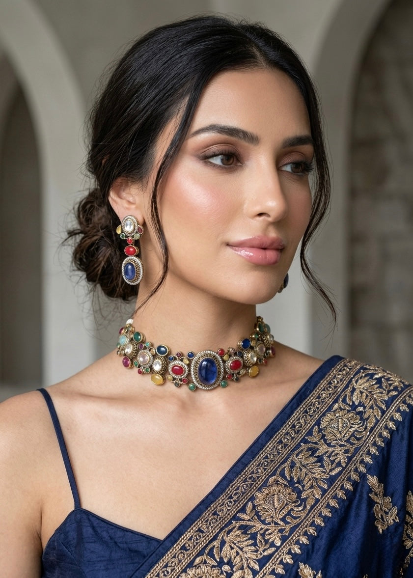 NIRAYA Sabyasachi inspired multicoloured choker set