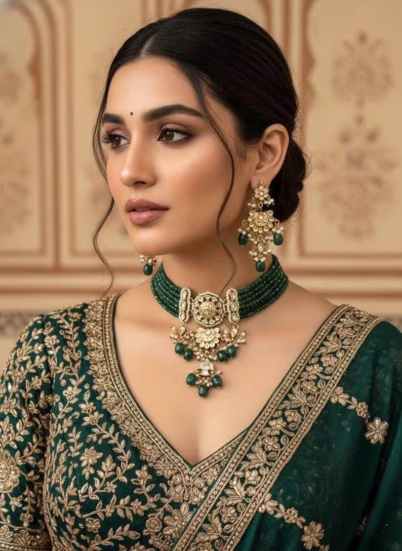 NADIRA Green Gold Necklace Set