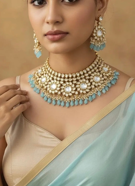 ALAINA Blue Kundan Necklace Set