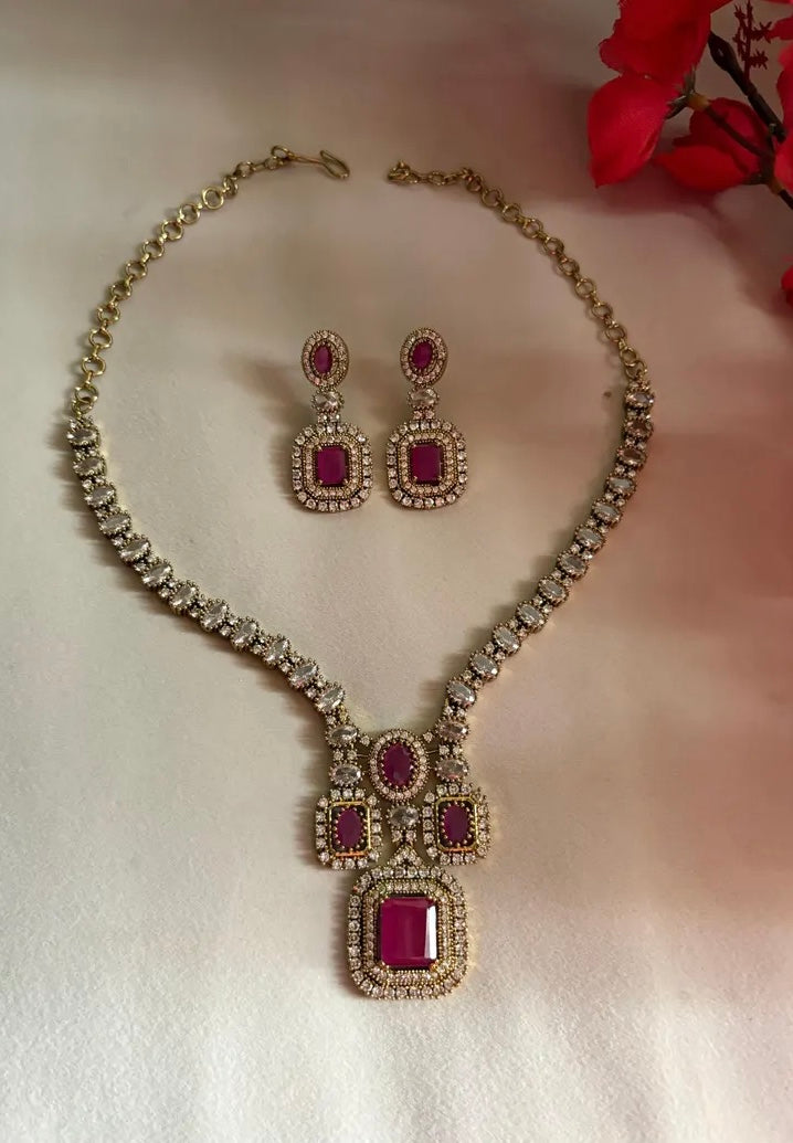 ALINA Ruby Gold AD Necklace Set