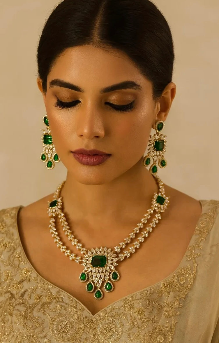 AMBIKA Green Gold AD Necklace Set
