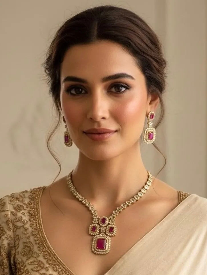 ALINA Ruby Gold AD Necklace Set