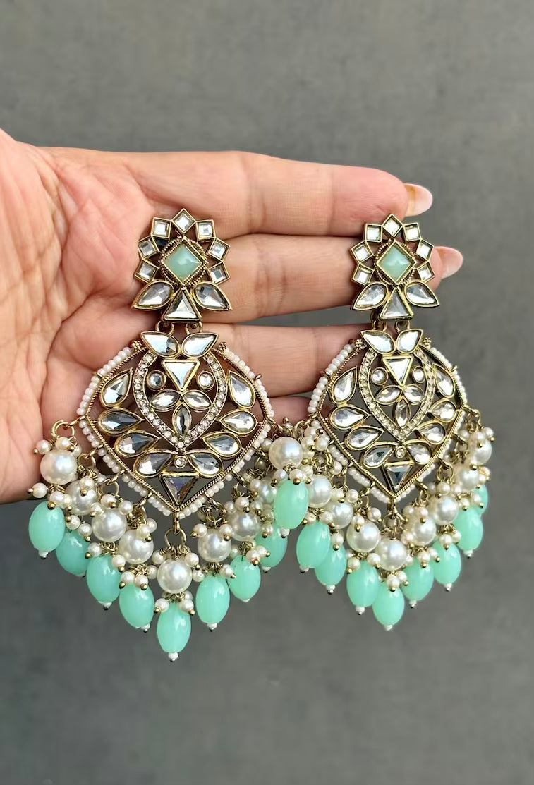 AASHVI Mint Kundan Earrings