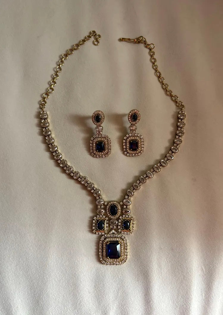 ALINA Blue Gold AD Necklace Set