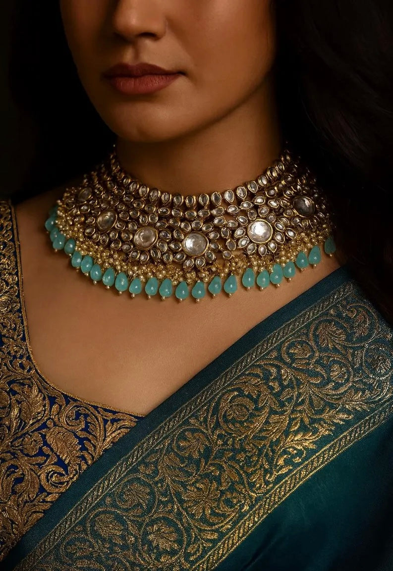 ALAINA Blue Kundan Necklace Set