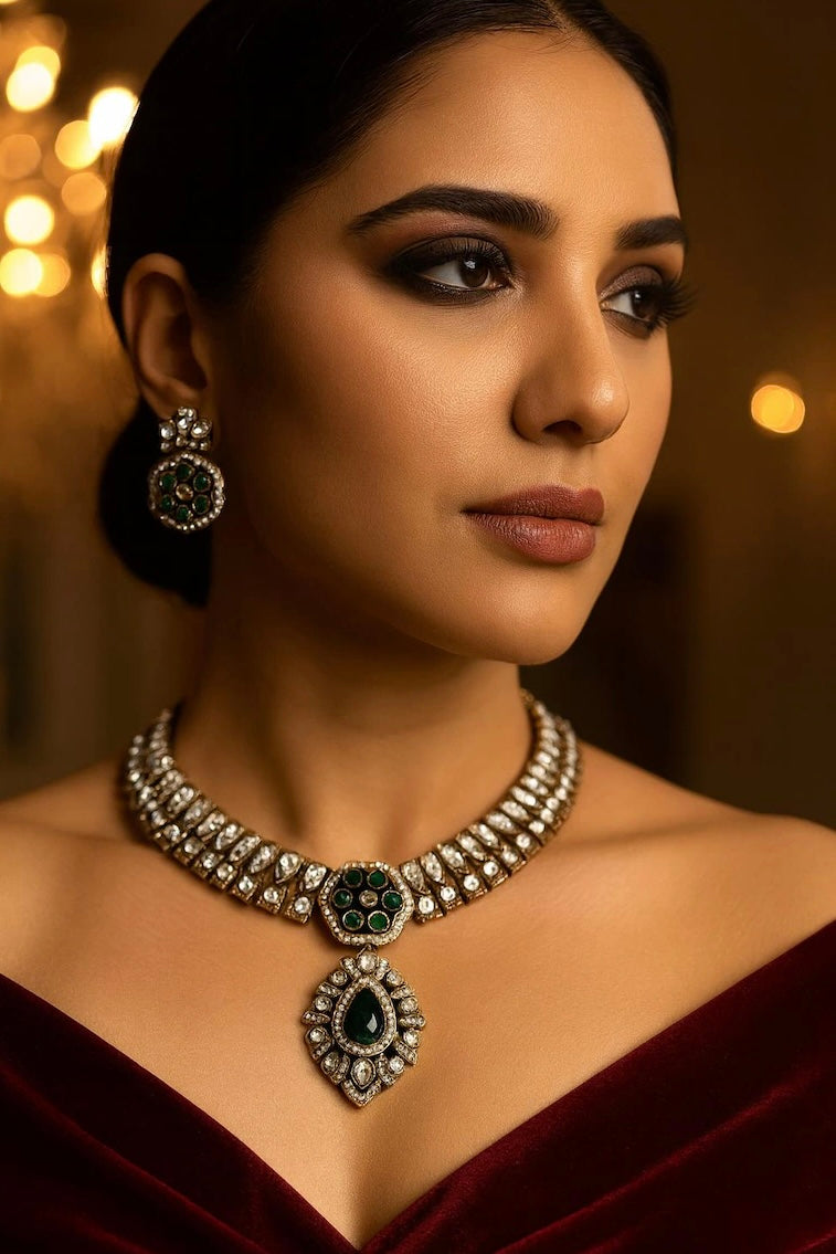 RASHI Green Victorian Necklace Pendant Set