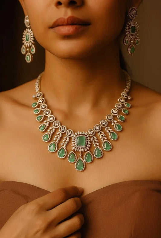 ANNAIKA Mint Gold AD Necklace Set