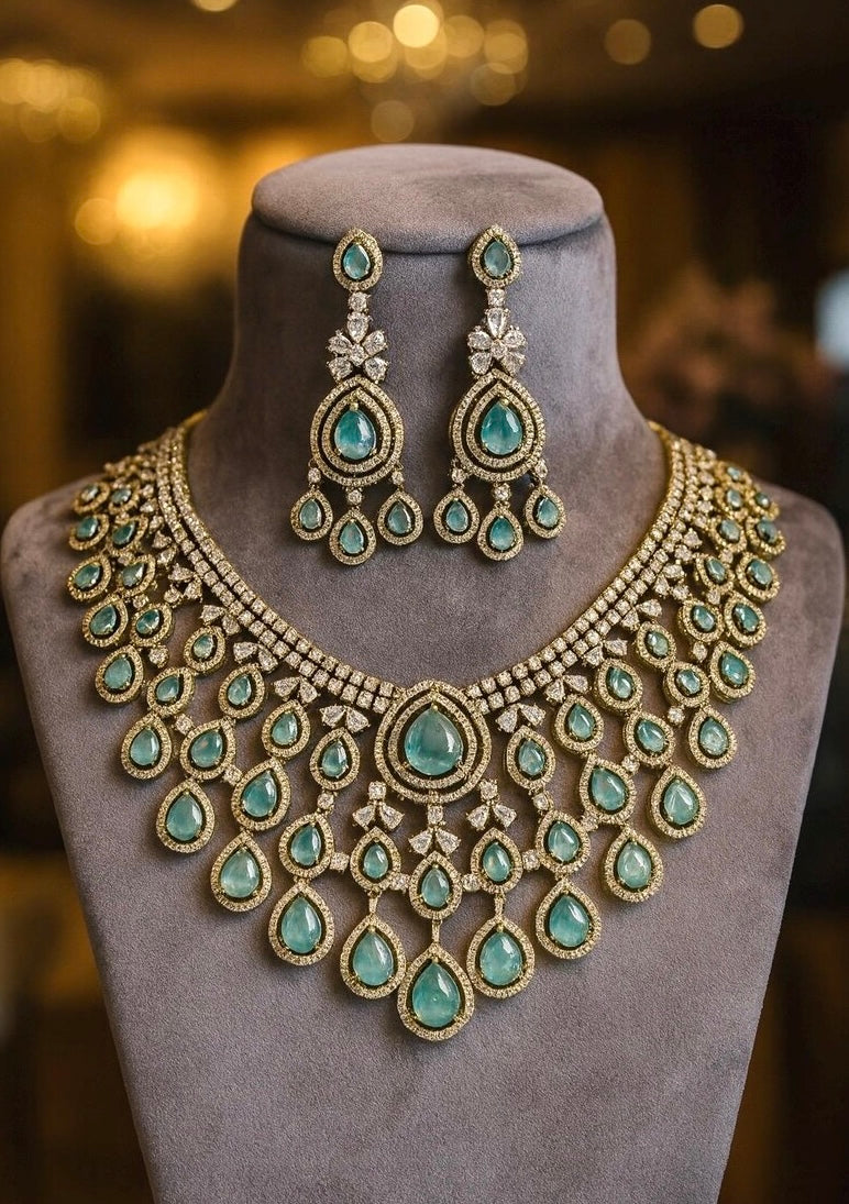 ANGELA Mint Gold AD Necklace Set