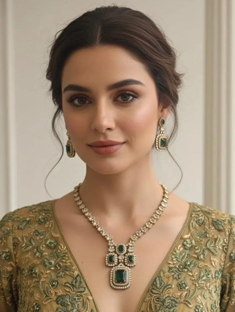 ALINA Green Gold AD Necklace Set