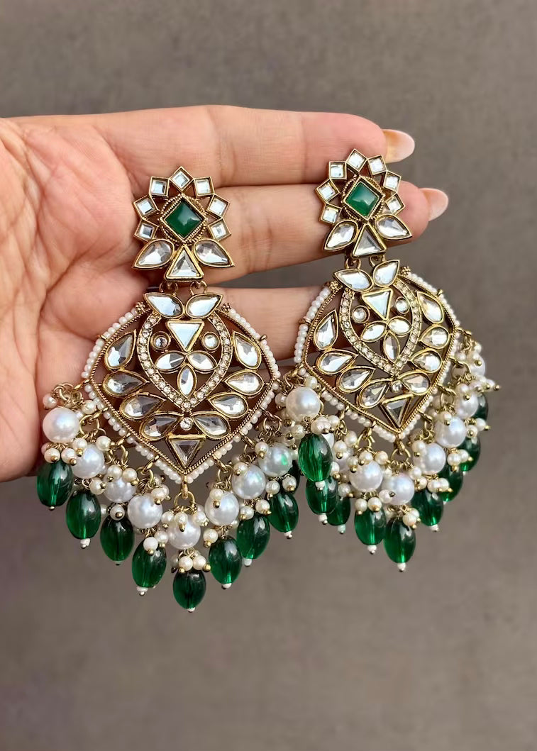 AASHVI Green Kundan Earrings