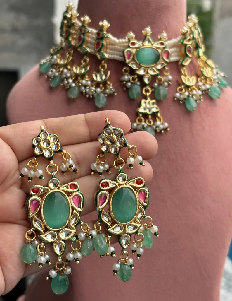 AYESHA Mint Kundan Necklace Set