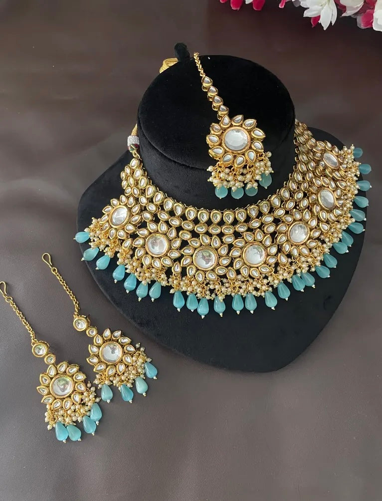 ALAINA Blue Kundan Necklace Set