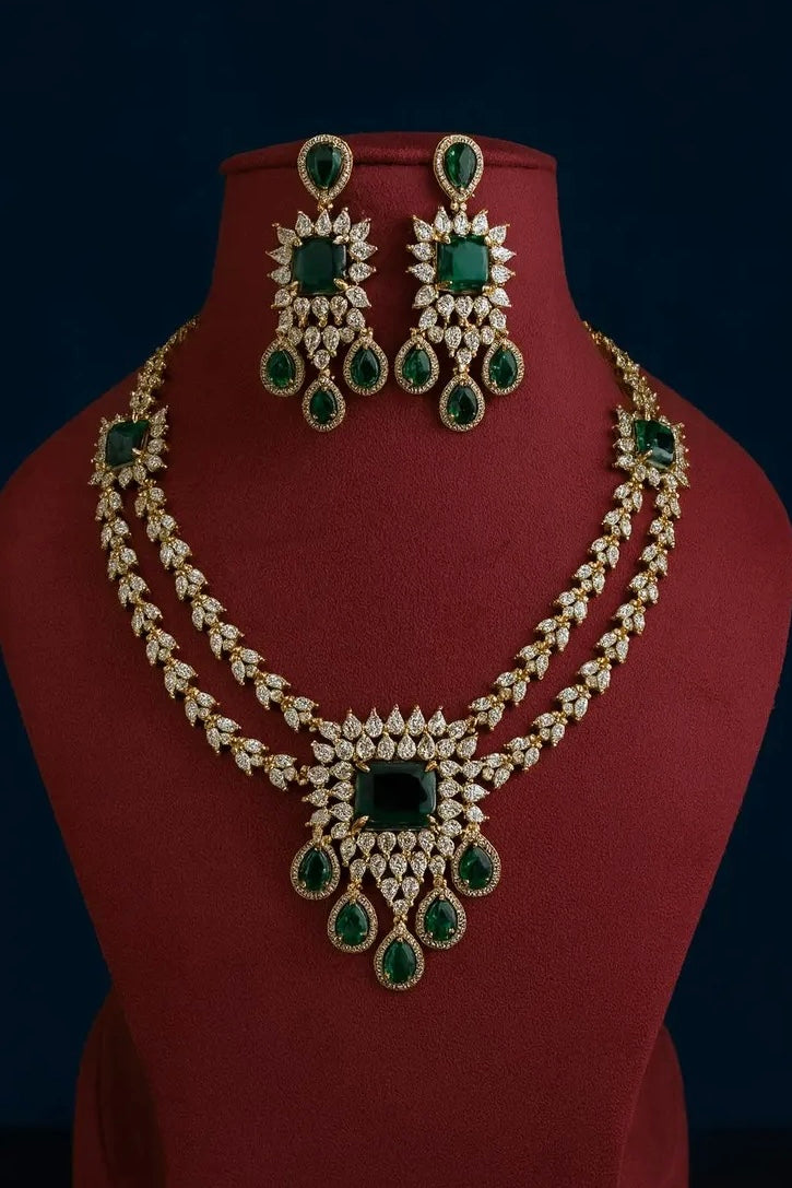 AMBIKA Green Gold AD Necklace Set