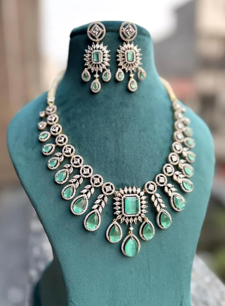 ANNAIKA Mint Gold AD Necklace Set
