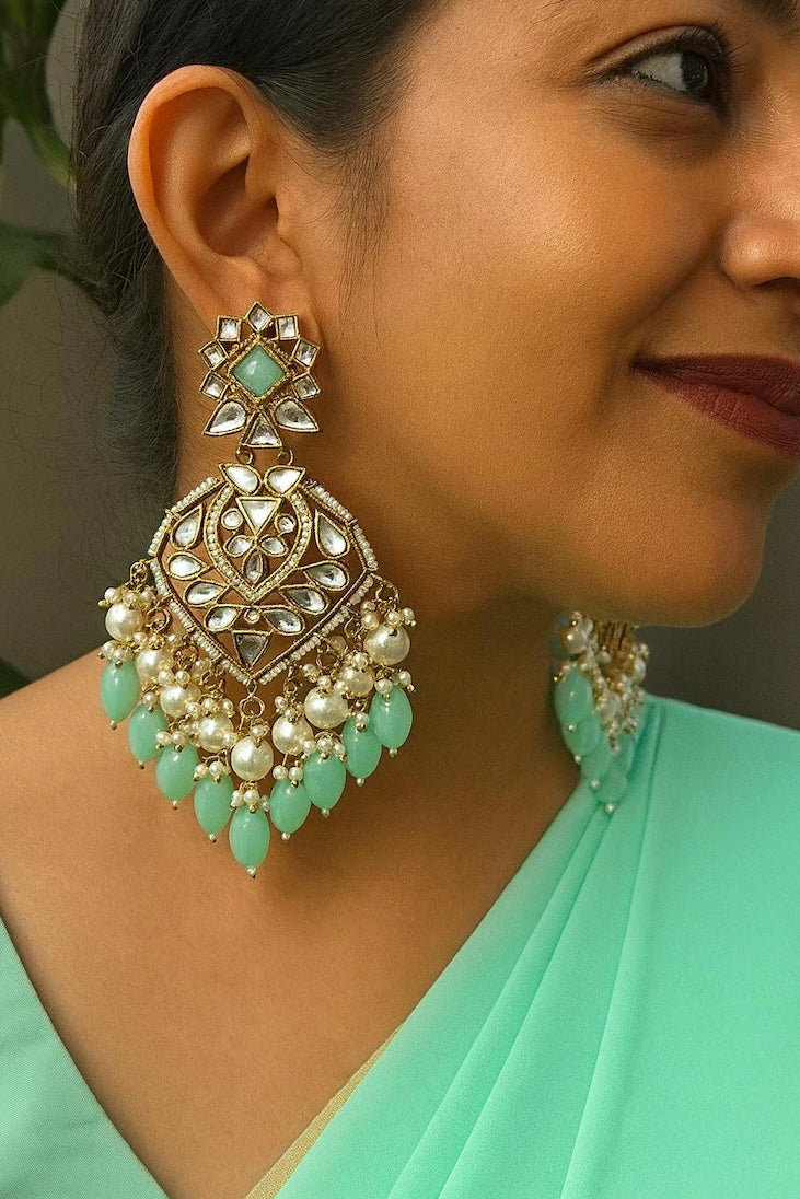AASHVI Mint Kundan Earrings