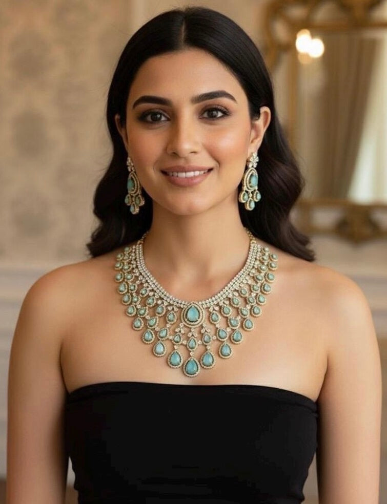 ANGELA Mint Gold AD Necklace Set