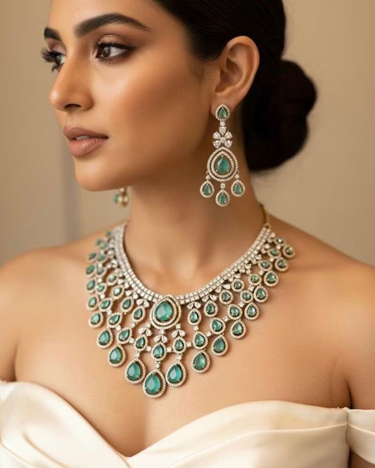 ANGELA Mint Gold AD Necklace Set