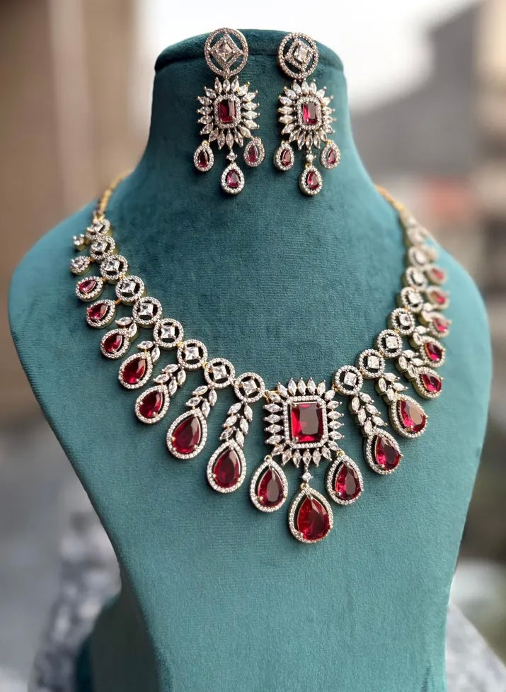 ANNAIKA Red Gold AD Necklace Set