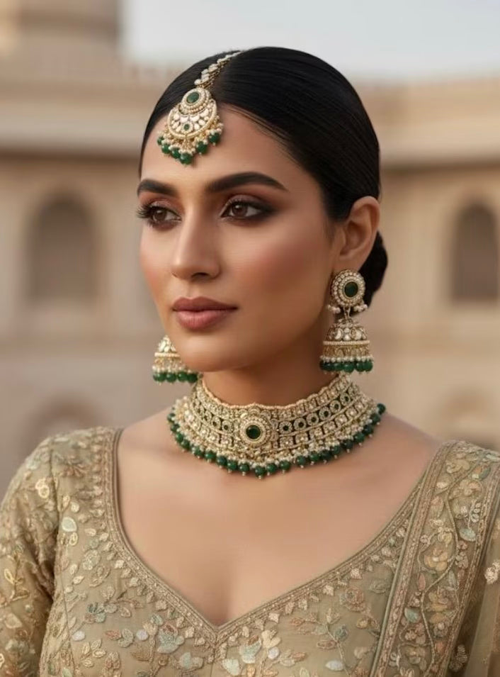 AASHNA Green Kundan Necklace Set