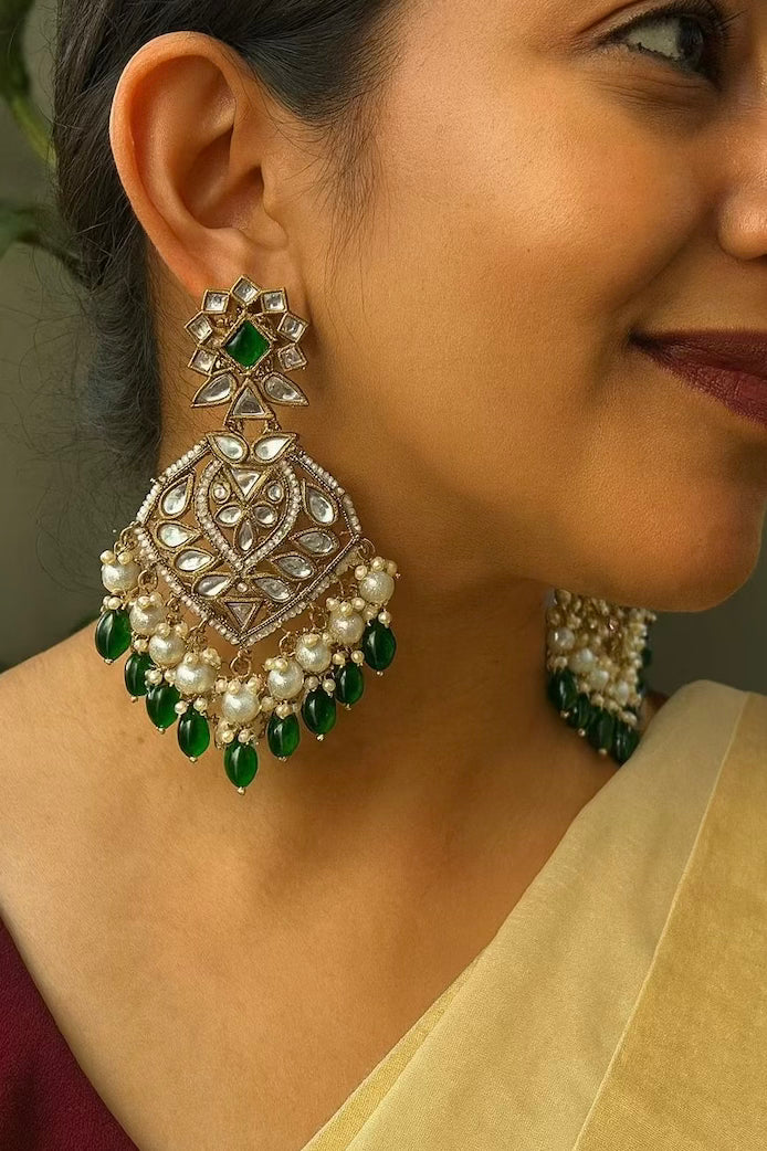 AASHVI Green Kundan Earrings