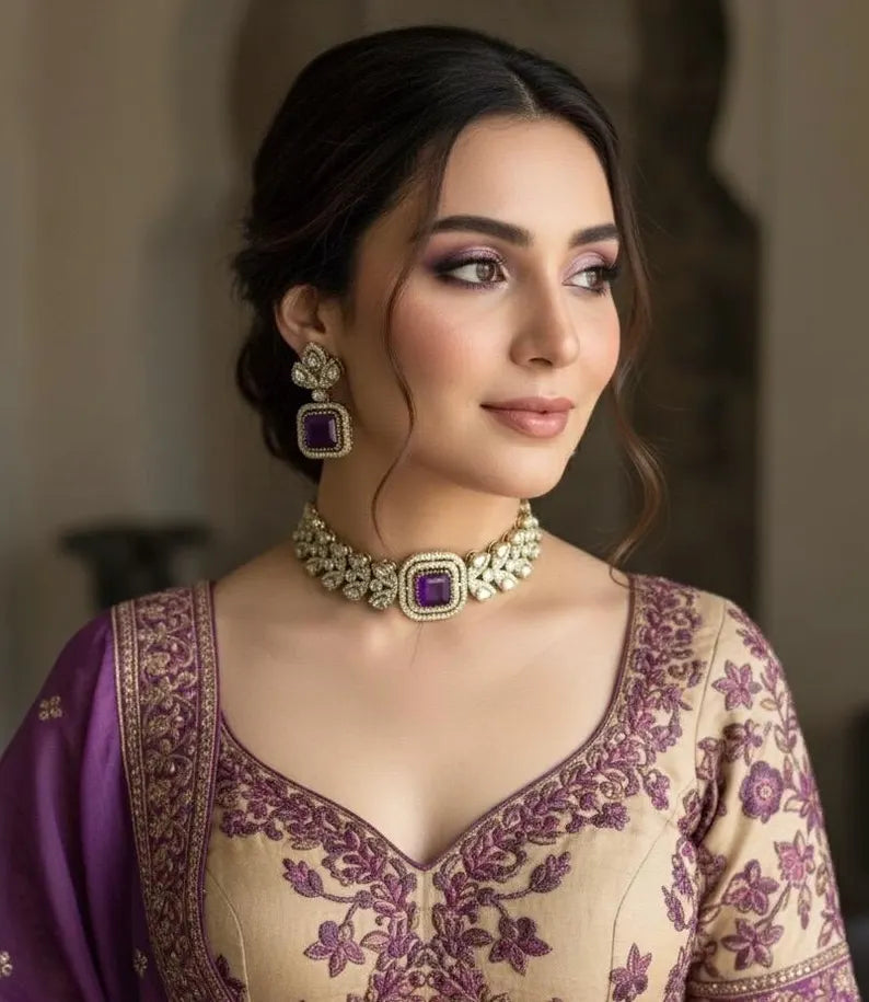 VRINDA Mint Choker Set in Victorian Style