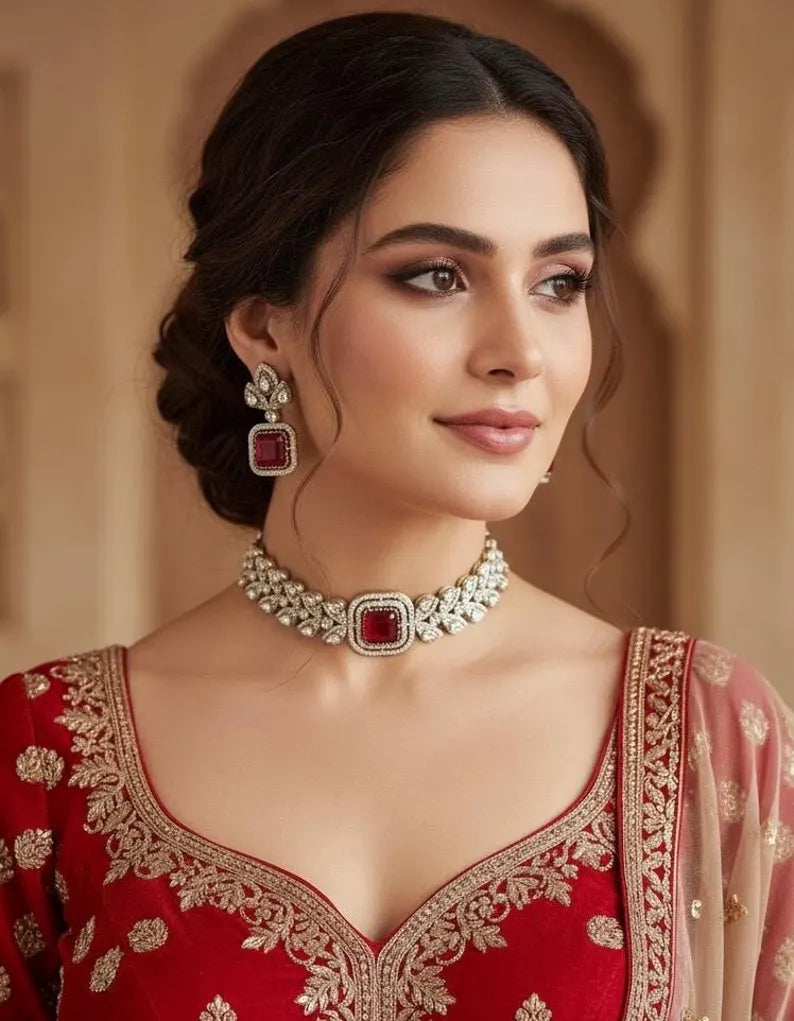 VRINDA Mint Choker Set in Victorian Style