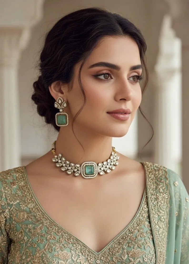 VRINDA Mint Choker Set in Victorian Style