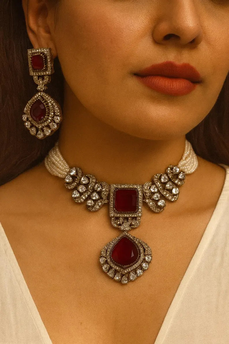 NAYAN Victorian Pearl Choker Necklace Set