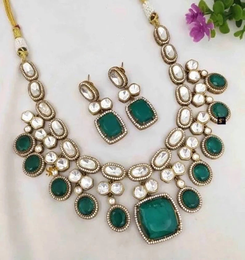 AISHA Green Polki Necklace Set