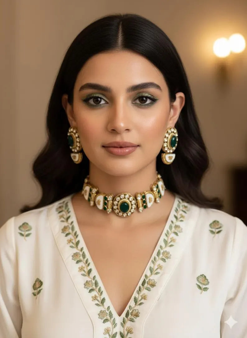 BAANI Green Choker Necklace Set