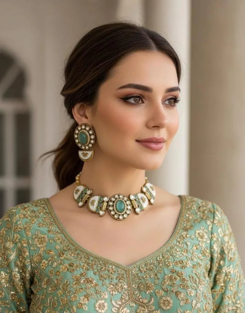 BAANI Mint Choker Necklace Set