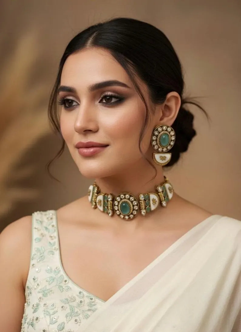 BAANI Mint Choker Necklace Set