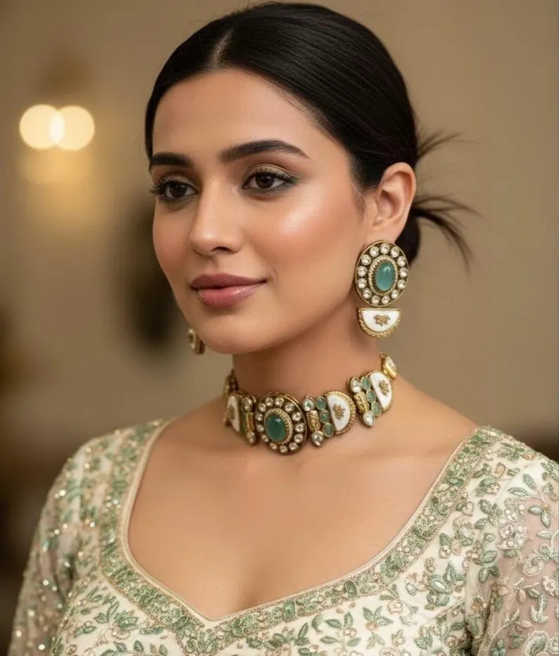 BAANI Mint Choker Necklace Set