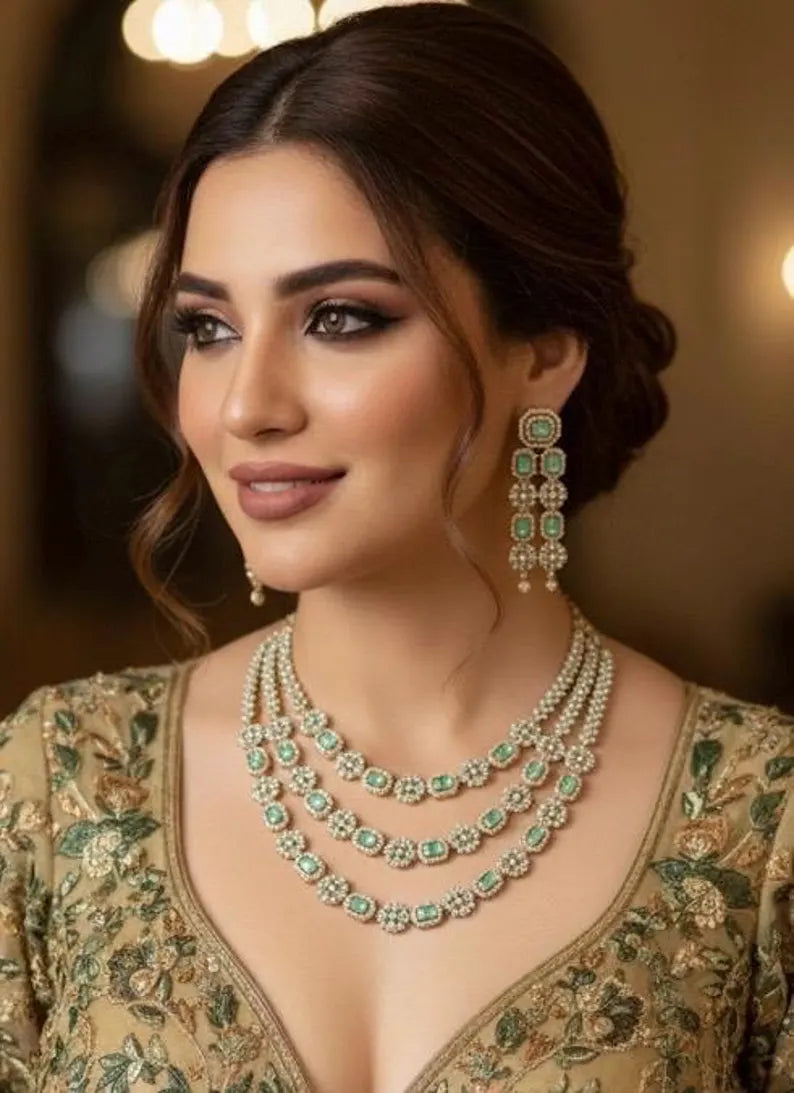 BARIKA Mint Three Layer Necklace Set