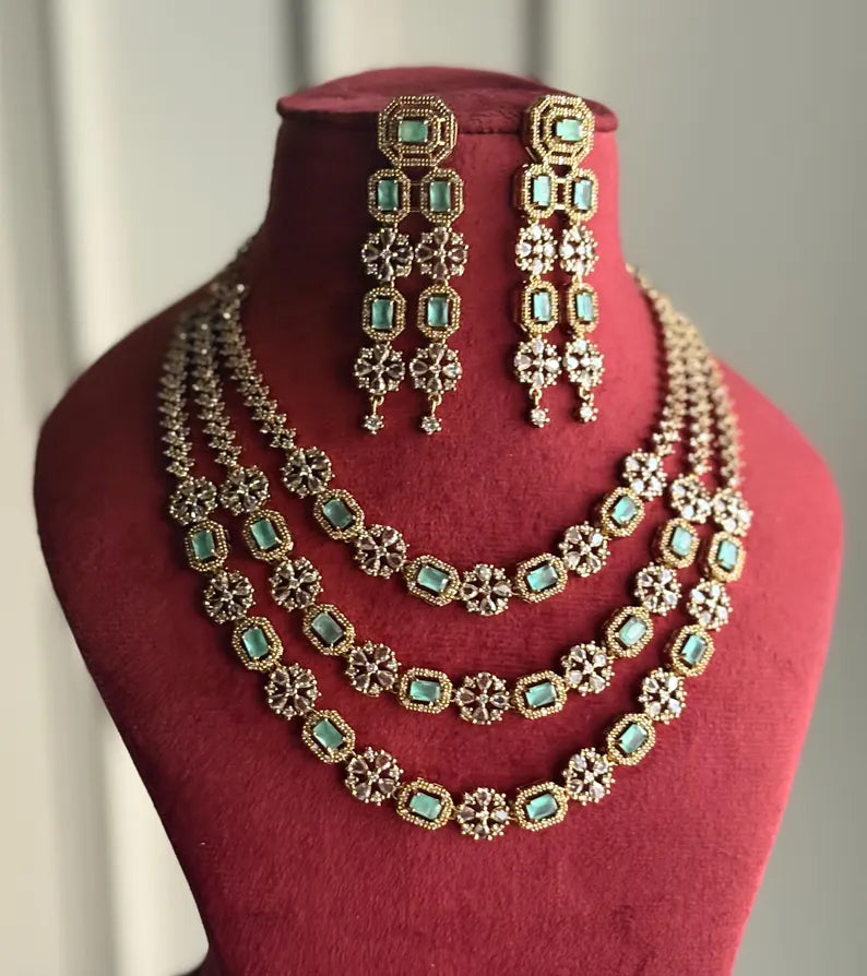 BARIKA Mint Three Layer Necklace Set