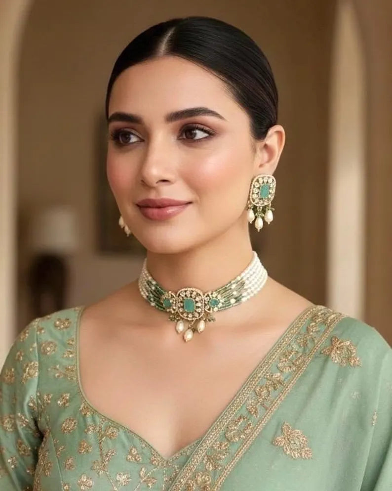 MERIN Mint Green Choker Necklace Set