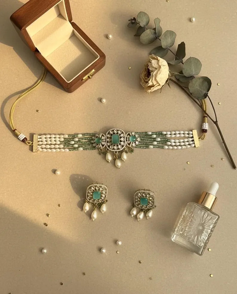 MERIN Mint Green Choker Necklace Set