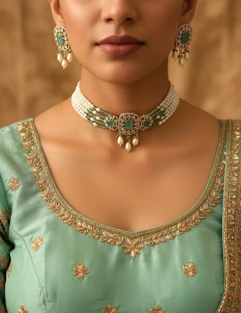 MERIN Mint Green Choker Necklace Set