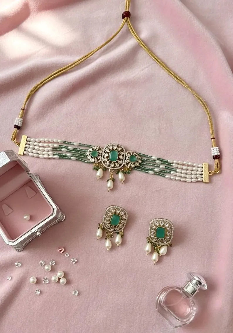 MERIN Mint Green Choker Necklace Set