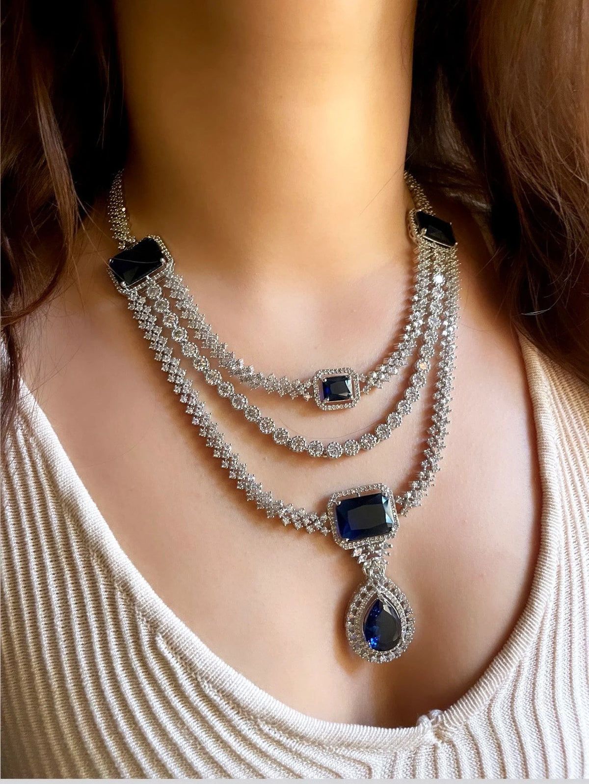 LEILA Blue AD Layered Necklace Set