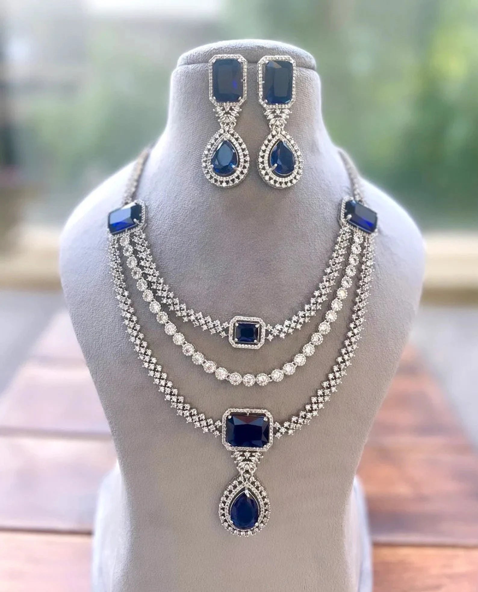 LEILA Blue AD Layered Necklace Set