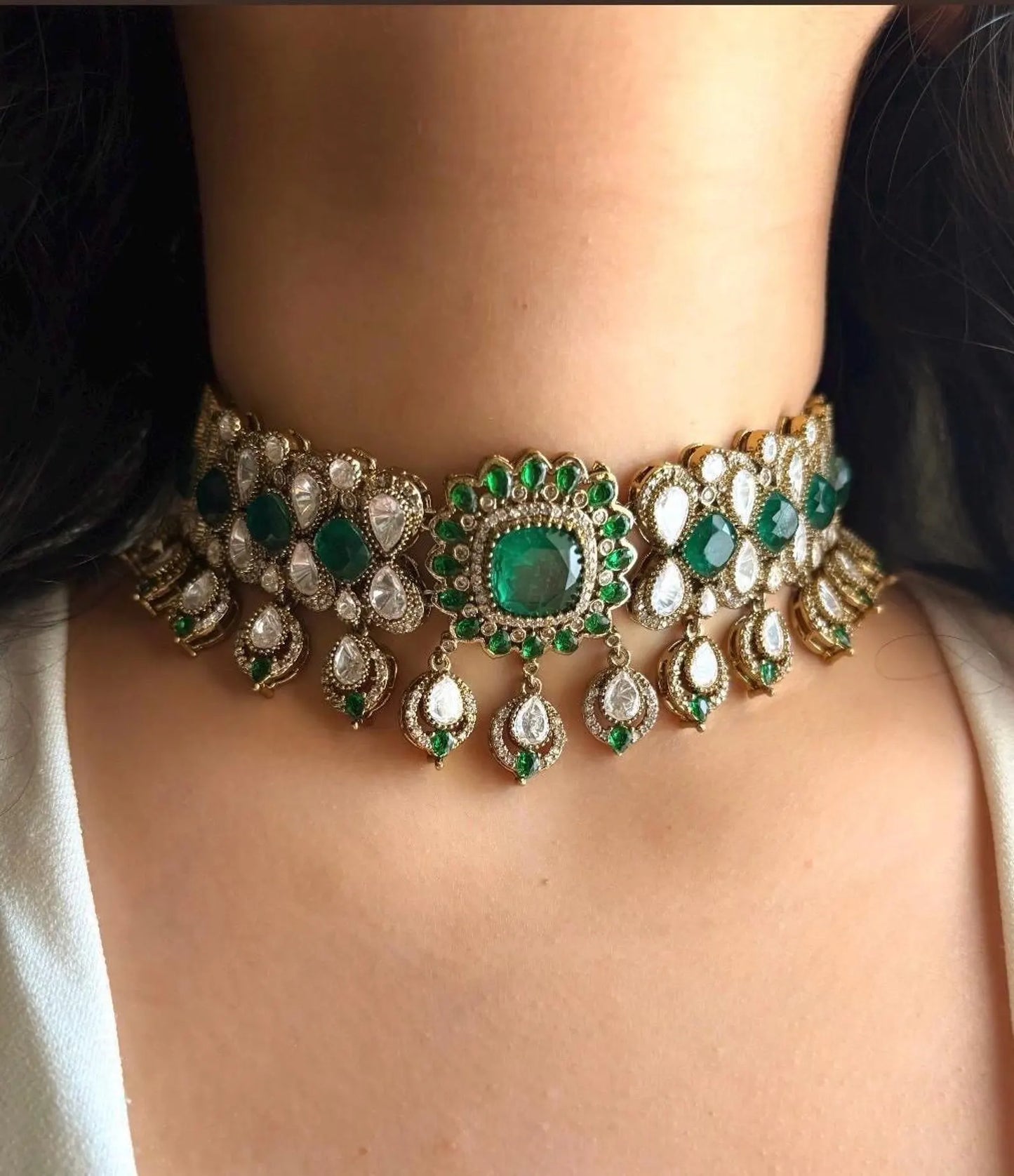 MANIKA Emerald Green Polki Choker Necklace Set