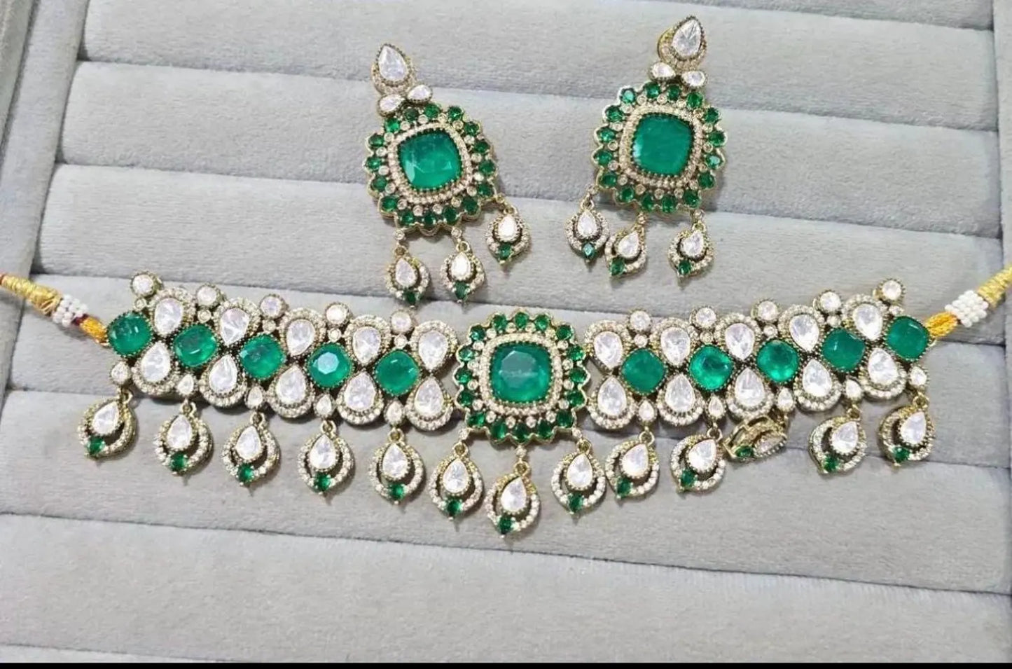 MANIKA Emerald Green Polki Choker Necklace Set